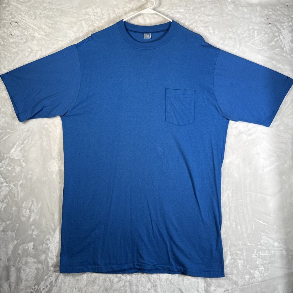 Vintage 1970s JCPenney Pocket Tee Single Stitch T Shirt Blue Sz D - 50-52